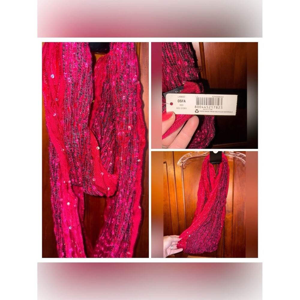 Elegant Red Sequin Scarf #1269